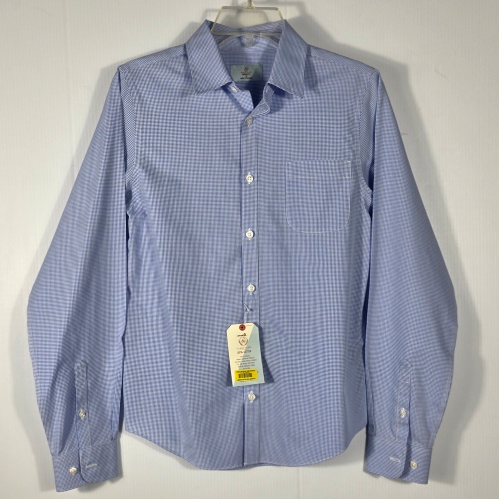 Class Club Mens Modern Fit Gingham Button Down Shirt Blue White Size 18 NWT